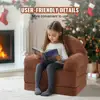 for kids Sofa Foldable 2-in-1 Toddler Chair Convertible Sofa Lounger Playroom Furniture Soft Comfy Brown 3