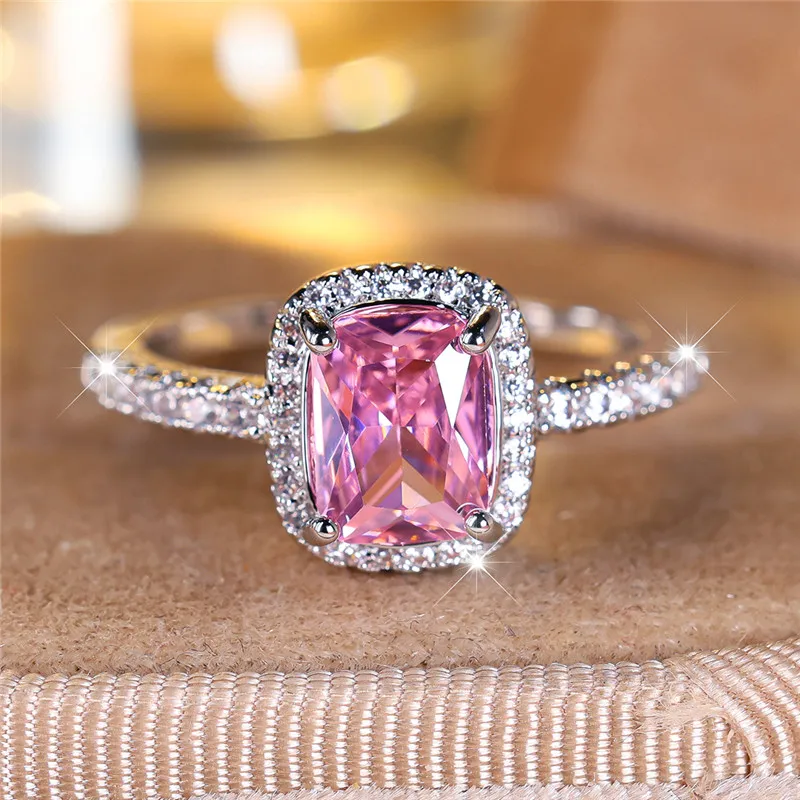 Kawaii Luxury Pink Stone Pave Setting Sparkling Ring