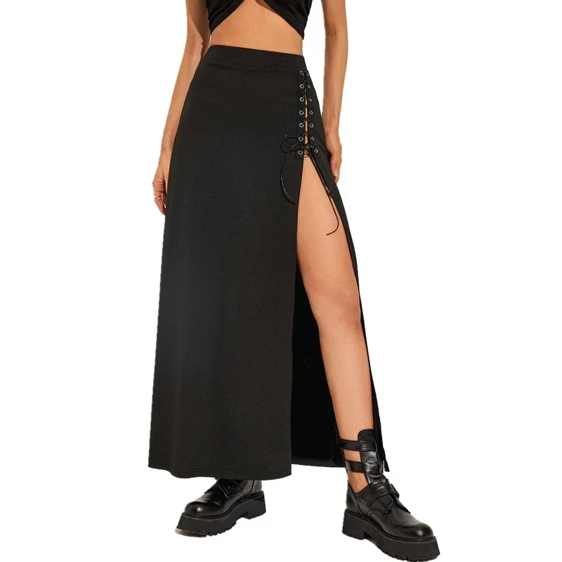 

Black Women'S Skirt Sexy Split Simple Casual All-Match Hot Street Outing Cool Mature Vitality Personality Trend Basic