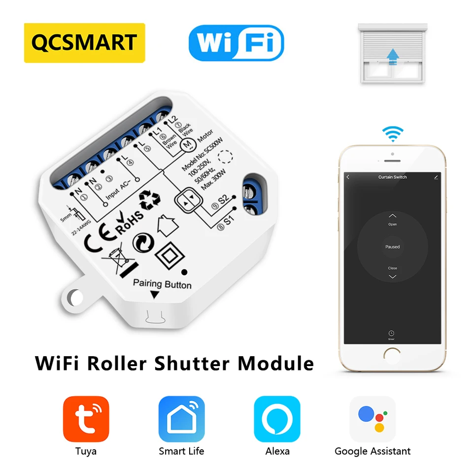 HURRISE Ouvre-rideau automatique Module de commutateur de rideau  intelligent Module d'ouverture de rideau Wifi 2 voies APP