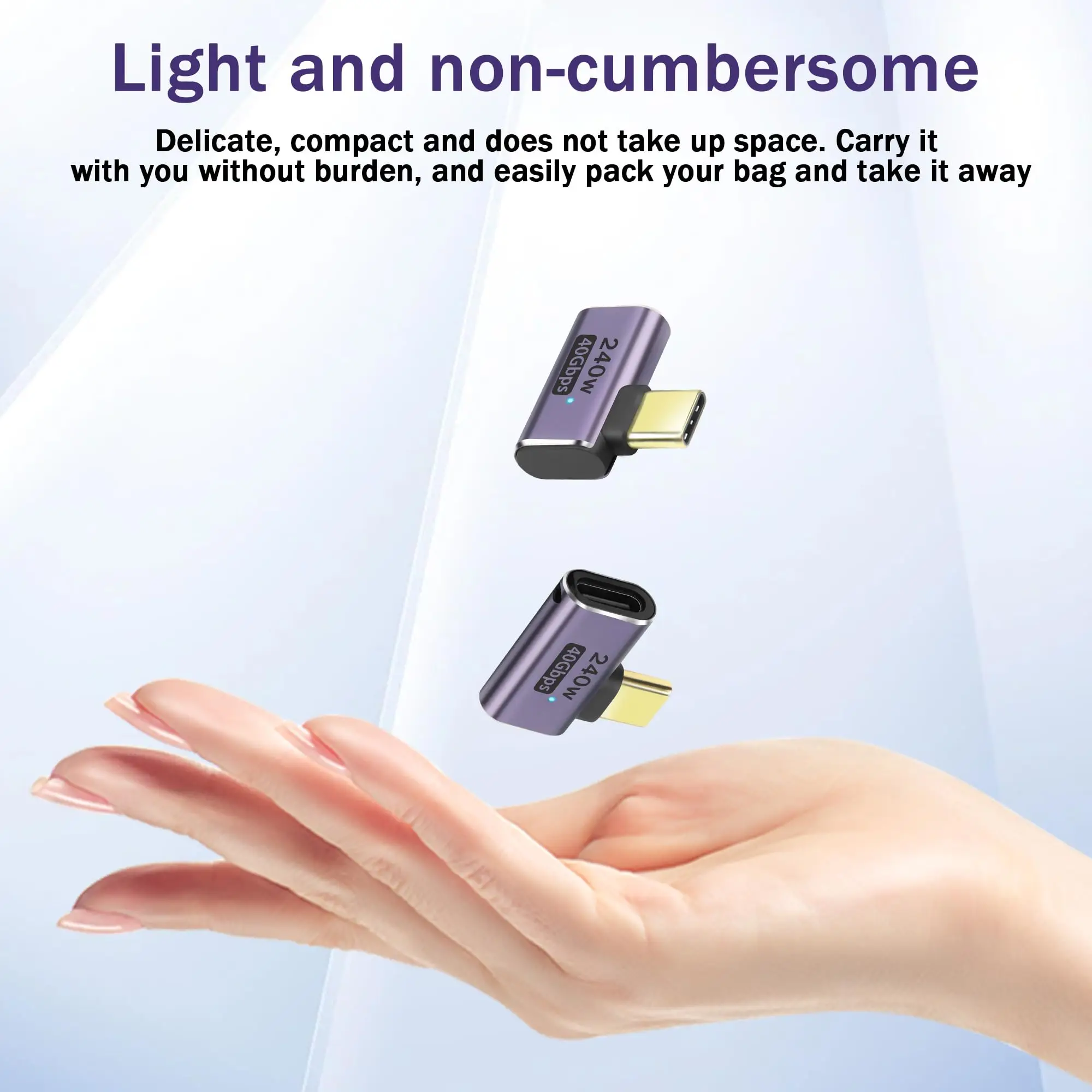 NNBILI 직각 USB C 남성-여성 익스텐더 Thunderbolt4 USB 4 MacBook iPad Quest Steam Deck 용 40Gbps 240W 유형 C 어댑터