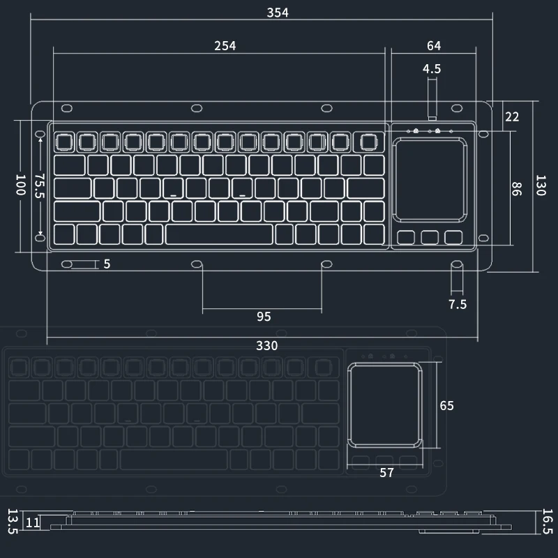 Integrated Wired Industrial Keyboard with Touchpad Mouse Inlaid Anti-Static Anti-Interference Magnetic Ring for Computer Office - 4