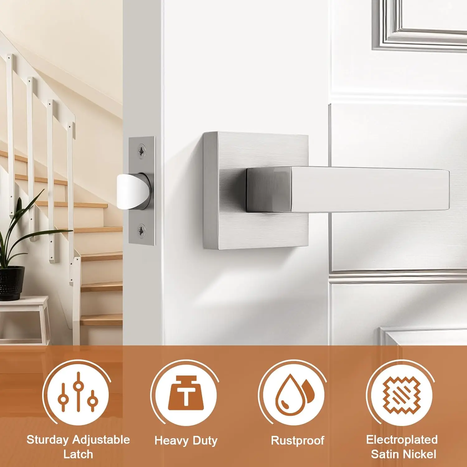 Nickel Square Door Lever Door Lock Handle Lockset Keyless Doorknobs Passage Knobs