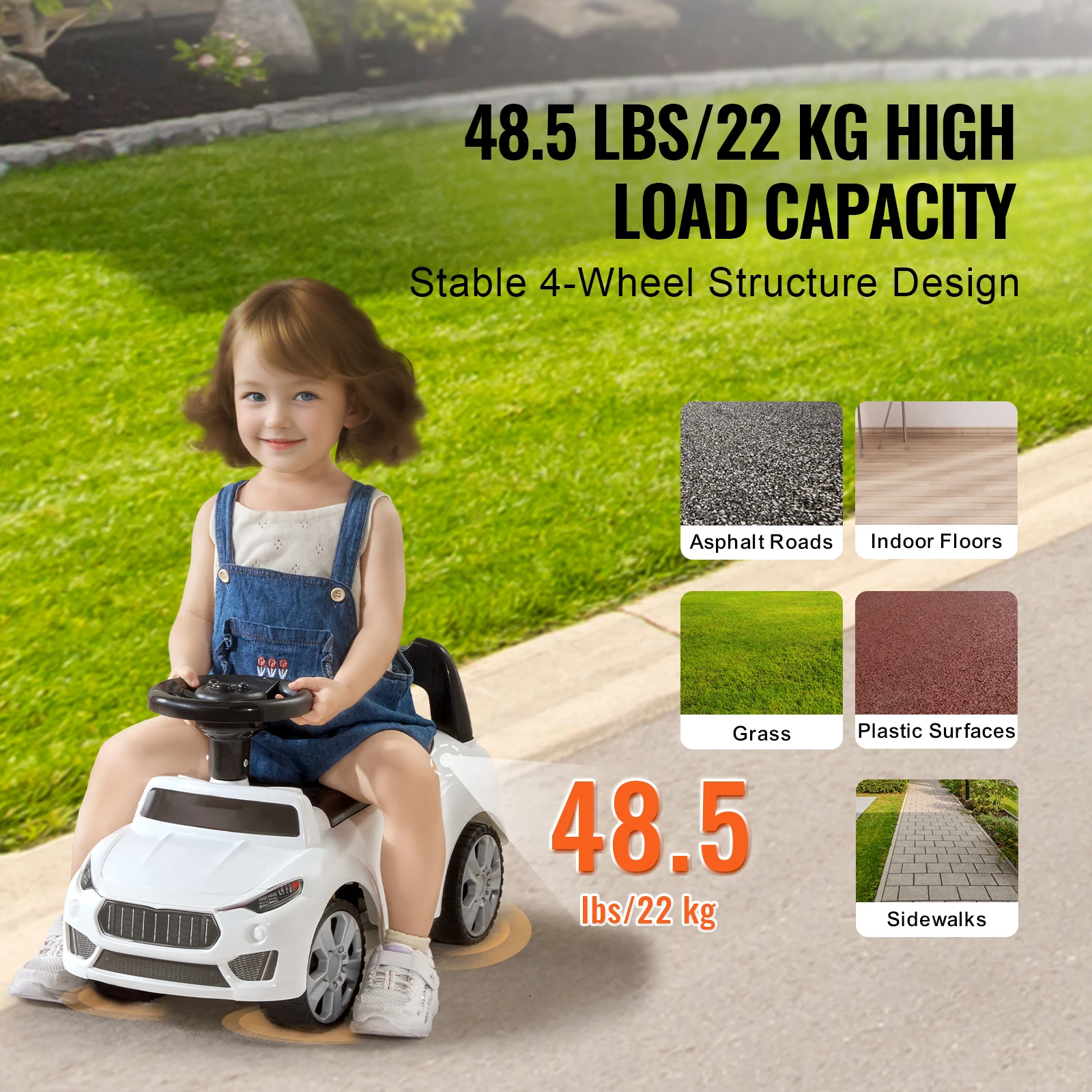 VEVOR Ride On Push Car Classic Kids Ride On Toy Car with Music Steering Wheel for Toddlers Boys Girls Ages 1-3 3