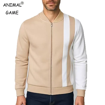Mens Lightweight Jacket Casual Bomber Jacket Color Block Varsity Coat Autumn Stand Collar Sweatshirts Outdoor Slim Sportswear