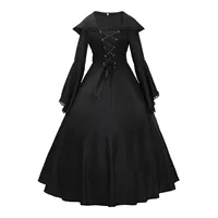 Gothic Medieval Dresses Retro Fashion Big Swing Long Sleeve Lace Up Hooded Dress Lace Flare Sleeve Dress Halloween Costumes - Image 3