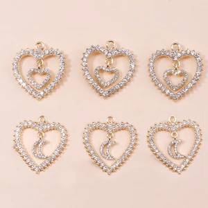 4pcs Exquisite Clear Crystal Moon Love Hearts Pendants Charms for DIY Jewelry Making Accessories Wedding Gifts