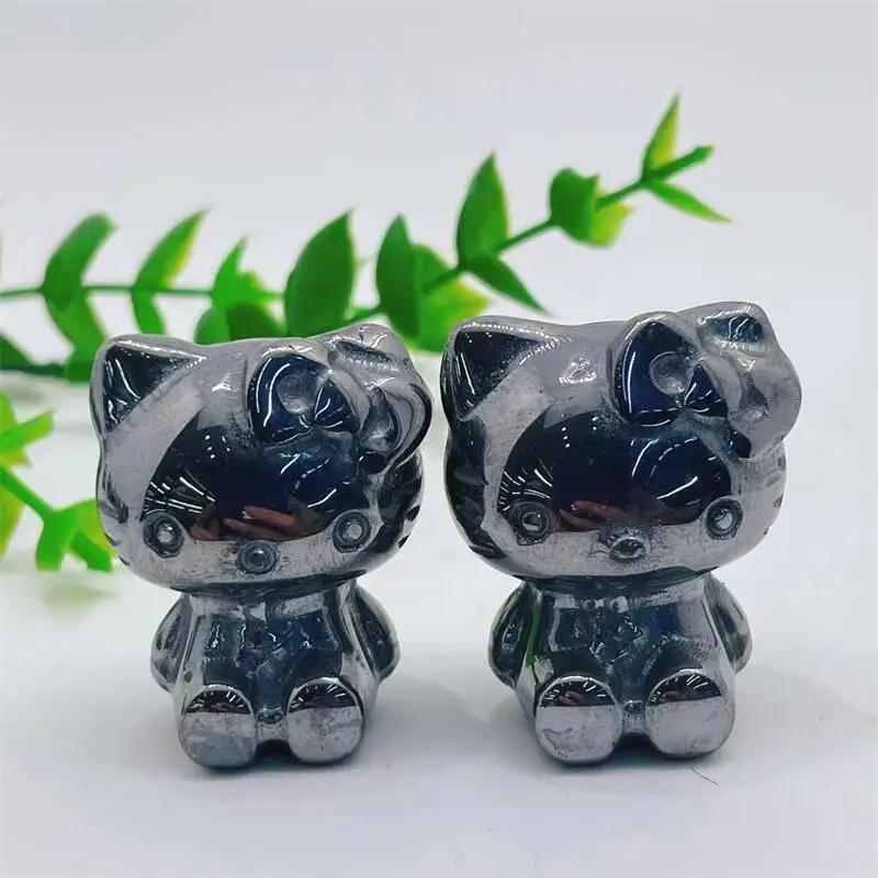 

Природный лабрадорит Мини кристалл мультфильм Кот КТ резьба статуя животного Исцеление драгоценный камень поделки для детей подарок на день рождения 1 шт.