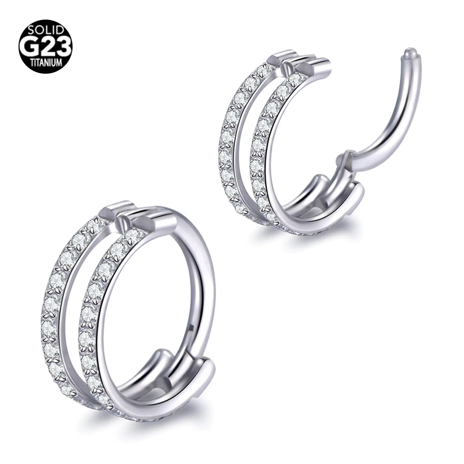 

10Pcs G23 Titanium Septum Nose Ring CZ Hinged Segment Hoop Clicker Ear Cartilage Helix Daith Rook Lip Piercing Nariz Jewelry 16G