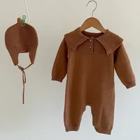 Autumn Baby Rompers Caps Clothes Sets Newborn Girl Boy Knitted Jumpsuits Outfits Winter Long Sleeve Toddler Infant Overalls 2Pcs