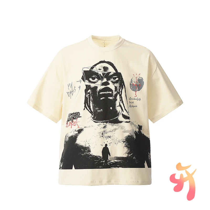 

Summer CACTUS JACK T-shirts High Quality Cotton Album Portrait Cover Short Sleeve Vintage Hiphop Street Men Women Tshirt