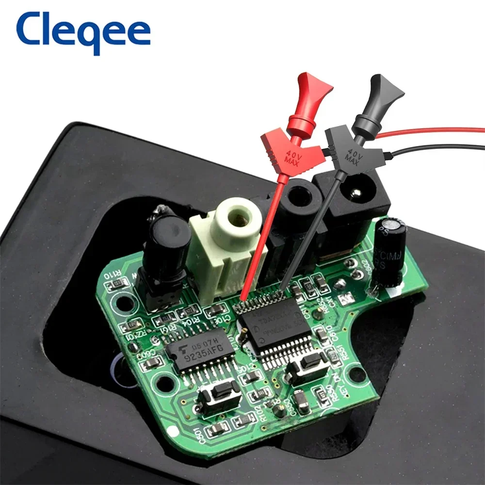 Cleqee P1511B 2PCS SMD IC Test Hook Clip Test Probe Internal Spring Silicone Cable 26AWG With 2mm Socket For Multimeter 20V/5A