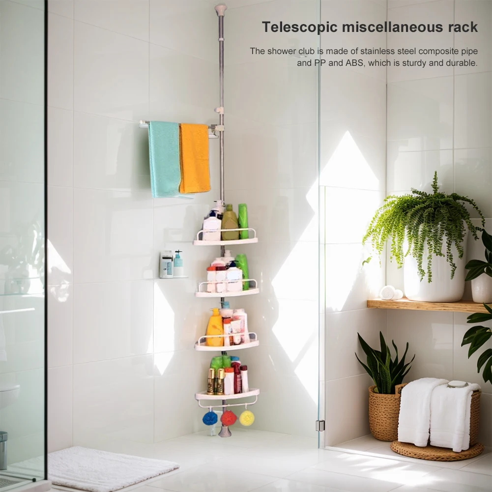 Telescopic Corner Shelf No Drilling Floor Ceiling Holder Stainless Steel Frame Shower Caddy Organizer Shelf Shower Corner Stand