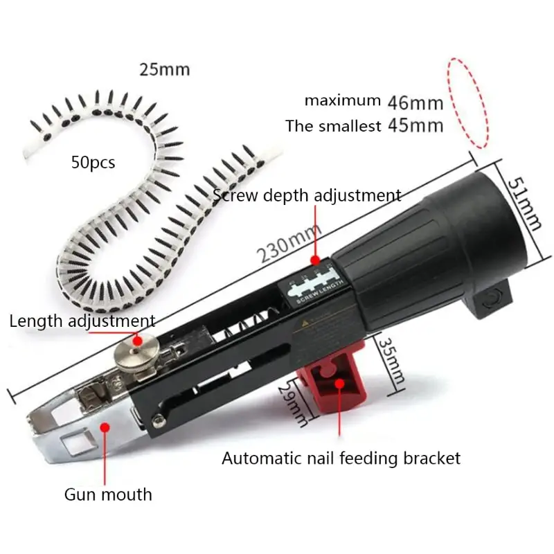 Automatic Chain Nail Gun Adapter Electric Screw Gun Rechargeable Self Tapping Screwdriver For Electric Drill Woodworking Tools 4