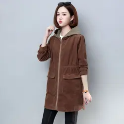 2023 Autumn and Winter New Women Windbreaker Mid Length Version Outwear Thickened Warm Corduroy Coat Loose Large Size Outwear