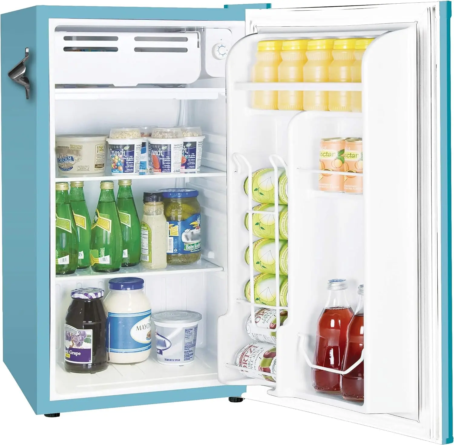 New EFR376-BLUE 3.2 Cu Ft Blue Retro Bar Fridge with Side Bottle Opener