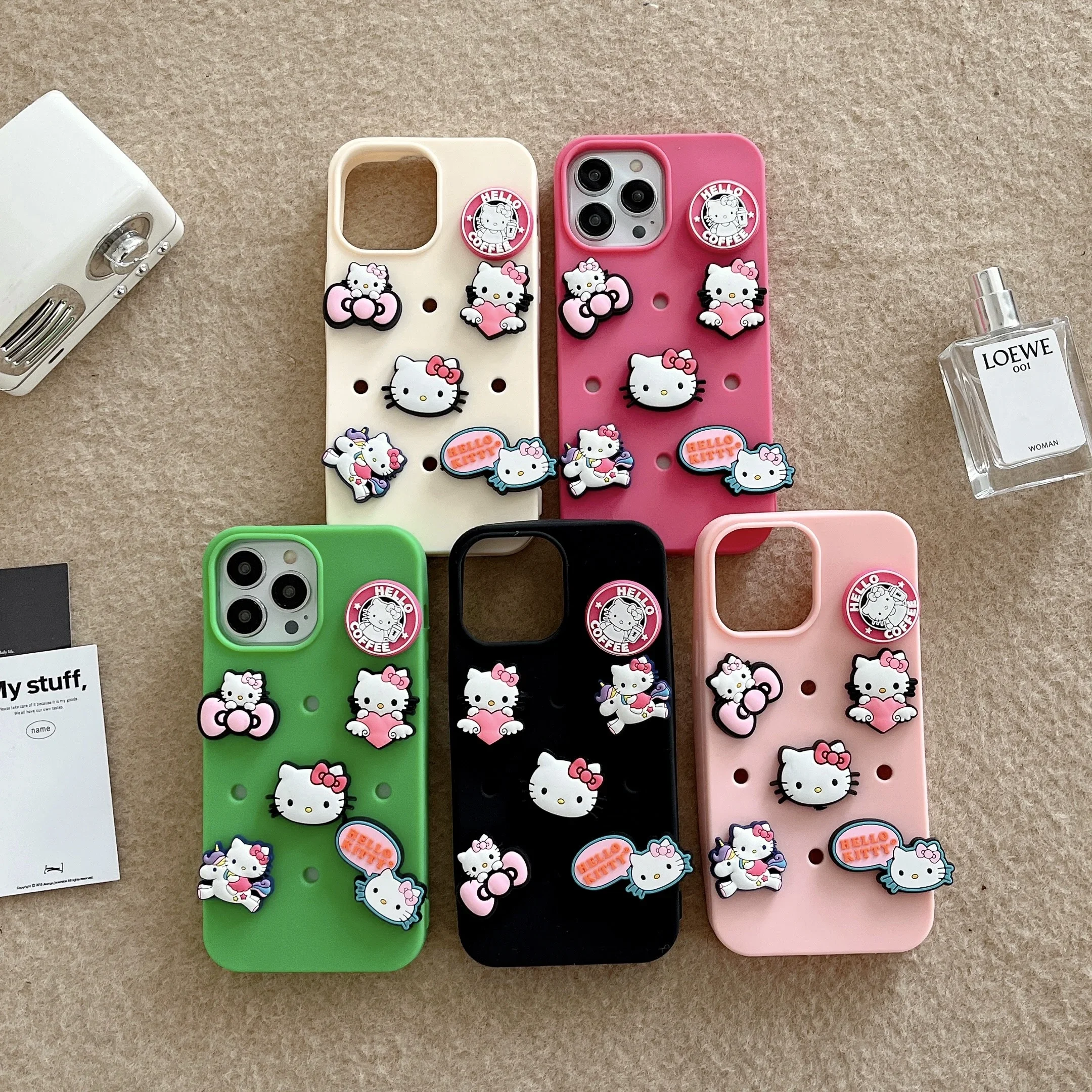 Sanrio-Fundas De Teléfono Estereoscópicas 3D Para Iphone, Carcasa Trasera Con Diseño De Hello Kitty, Color Rosa Y Negro, Para Modelos 15, 14, 13, 12, 