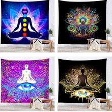 Indiano buda estátua meditação 7 chakra tapeçaria parede pendurado mandala tapeçarias pano de parede psicodélico yoga pendurado