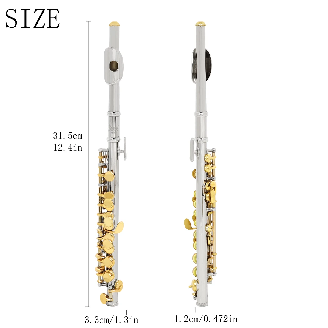 SLADE Piccolo Professional C Key Cupronickel Half-size Flute Silver Plated Body Gold Key with Padded Case Cleaning Cloth