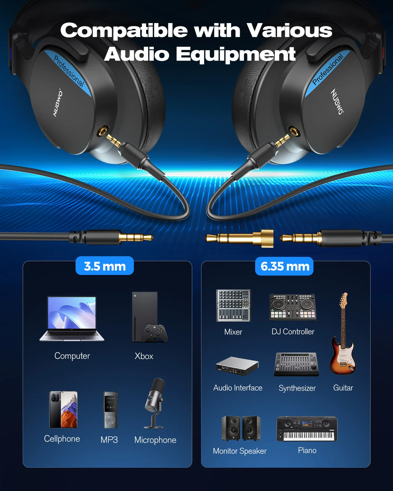 Cuffie professionali NUBWO HD01 per monitoraggio da studio, auricolari chiusi over-ear per mixaggio audio, registrazione e ascolto critico - immagine 5