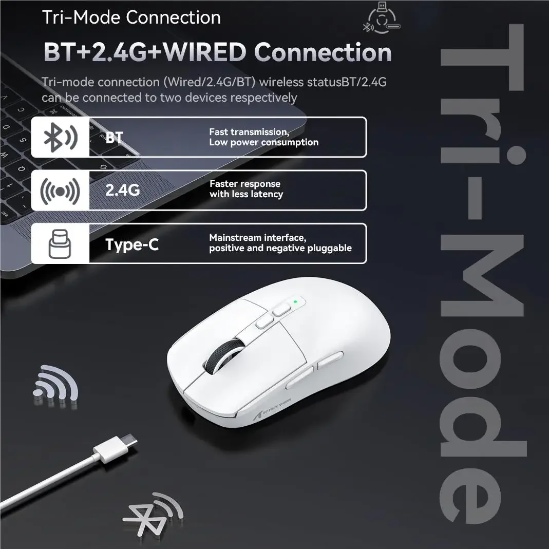 Attack Shark X6 PixArt PAW3395 Mouse Bluetooth Tri-Mode Connection RGB Touch Magnetic Charging Base Macro Gaming Mouse