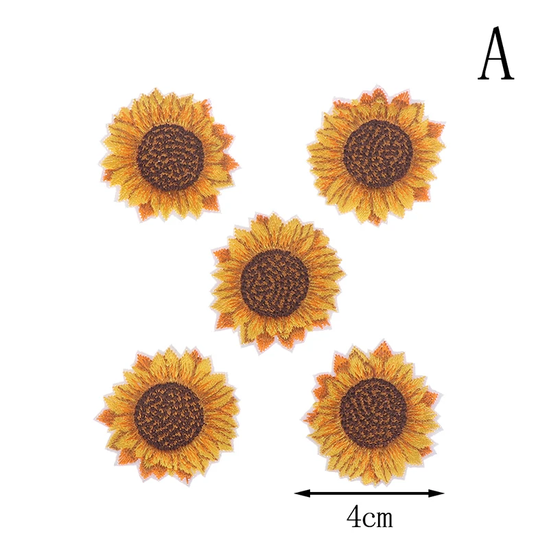 Sunflower Embroidered Patch Set - DIY Craft and Clothing Appliques (5 Pieces)