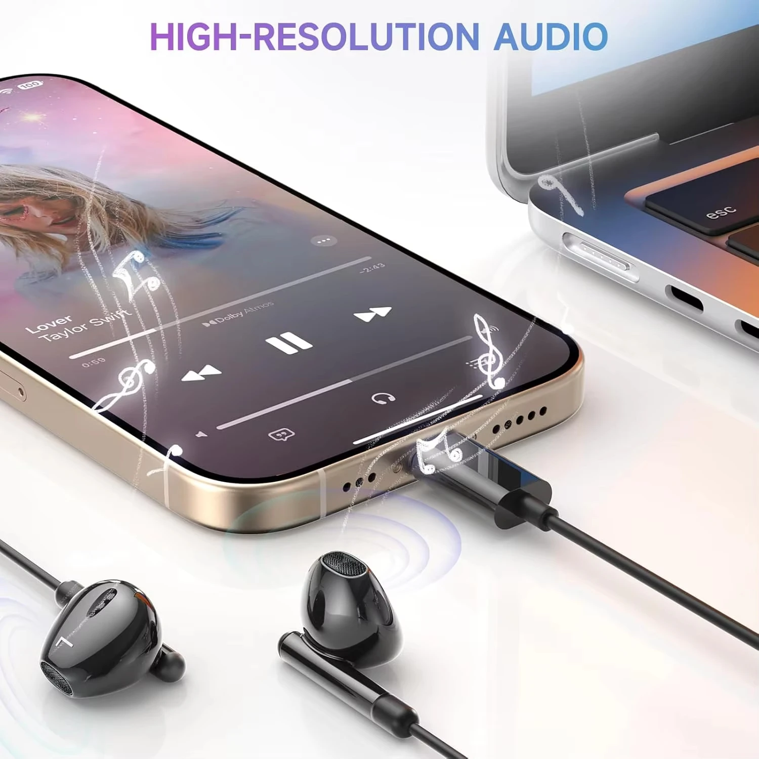 High-Fidelity USB-C Wired Earphones with Volume Control and Microphone