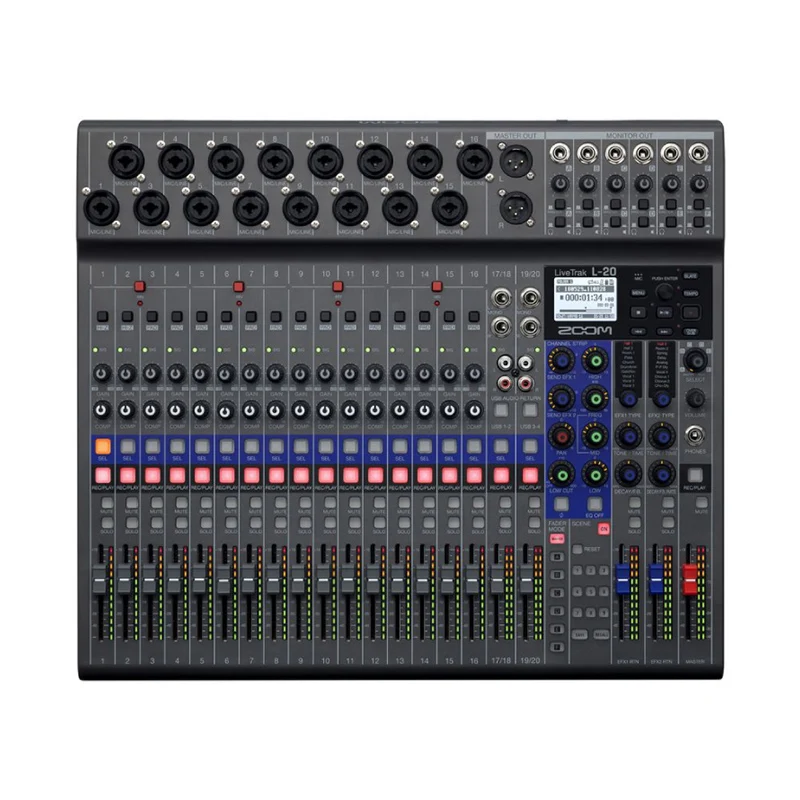 Zoom LiveTrak L-20 디지털 믹서 및 멀티트랙 레코더, 22입력/4출력 USB 오디오 인터페이스, 사용자 정의 가능한 출력 6개, iOS 제어
