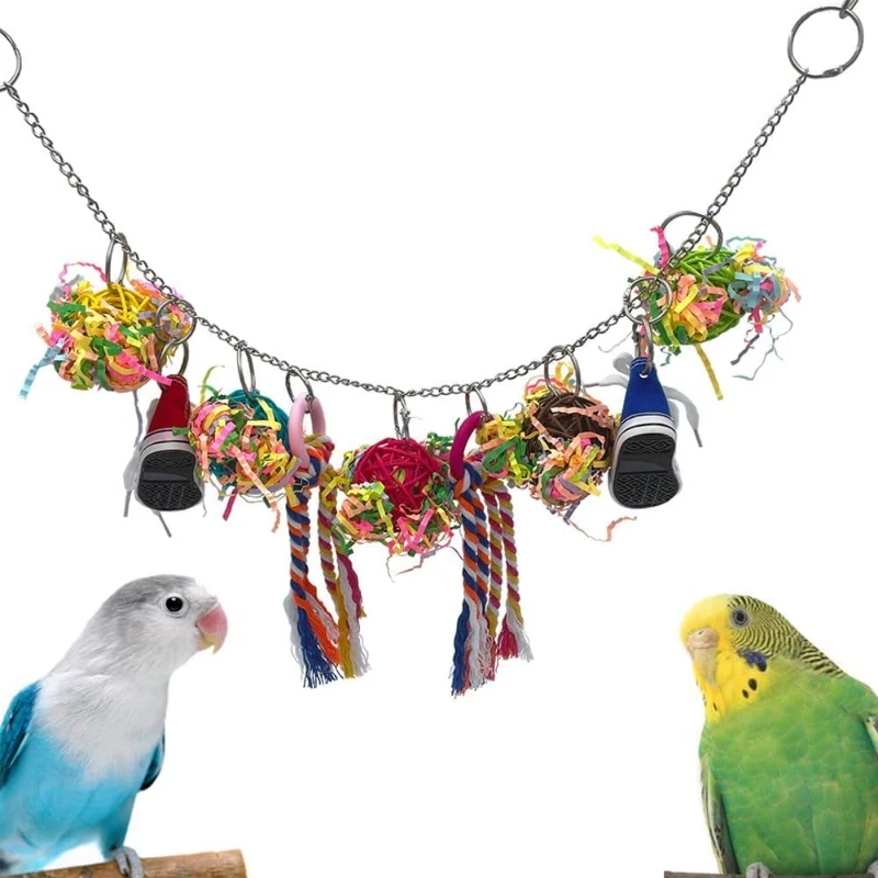 

Bird Biting Toys Scaling Ladder Wire Drawing Ball Canvas Shoe Pet Parrot Gnawing Cotton Rope Metal Training Chew Toy for Cage