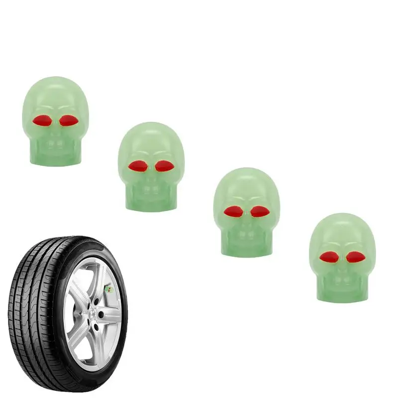 

Fluorescent Caps Stem Covers Glow In The Dark Skull FluorCaps Tire Air Caps Cover For Cars