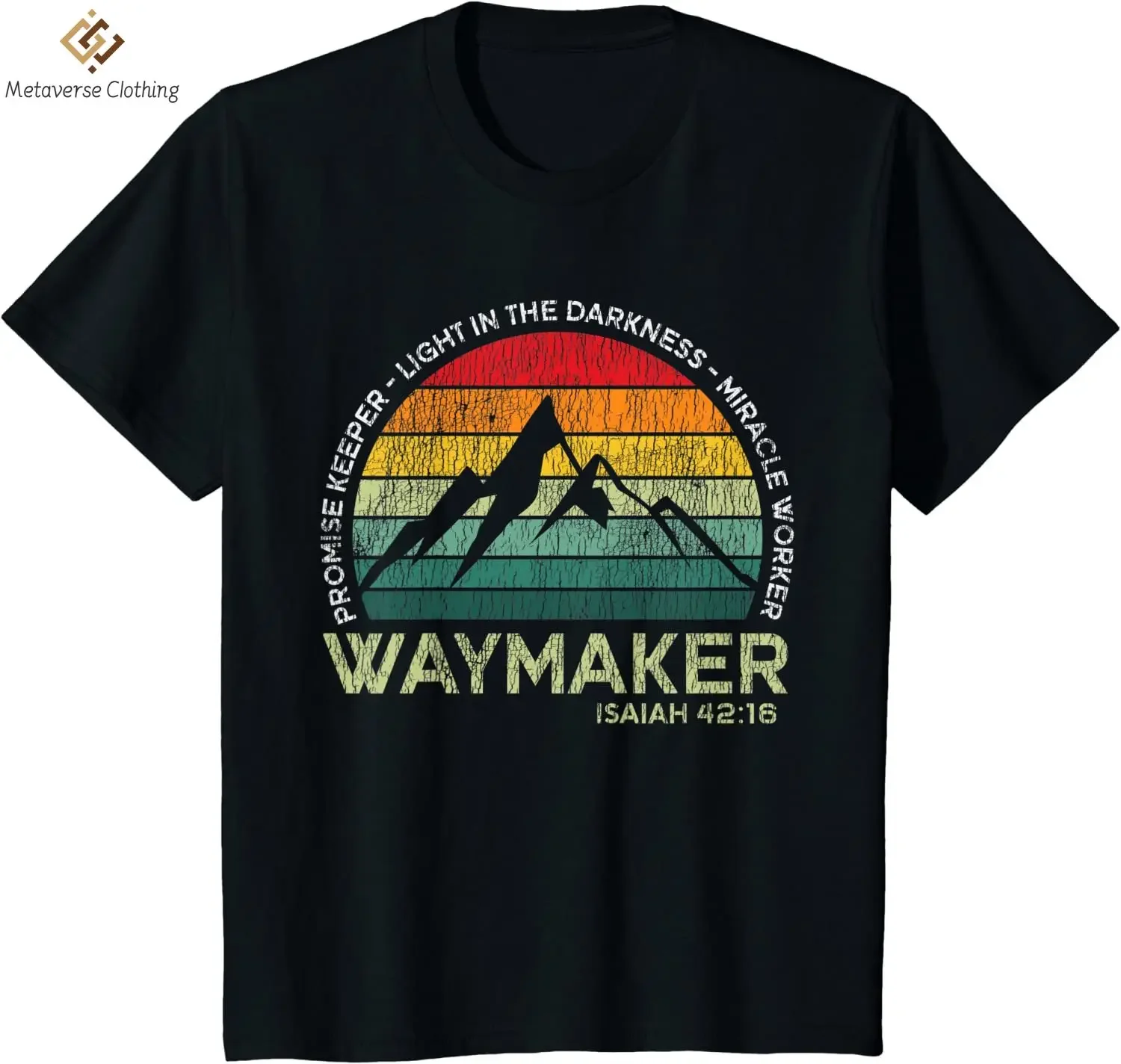 Vintage Waymaker Promise Keeper Miracle Worker Christian T-Shirt Daily Cotton Casual Black T-Shirt Per Uomo Manica Corta Tees