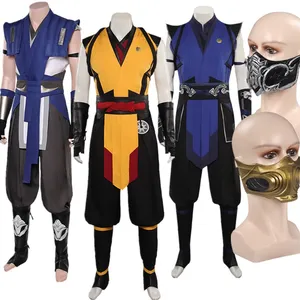 Mortal Cos Kombat Sub-Zero Cosplay Scorpion Costume Game Mask Tops Pants Adult Men Fantasia Halloween Carnival RolePlay Suit