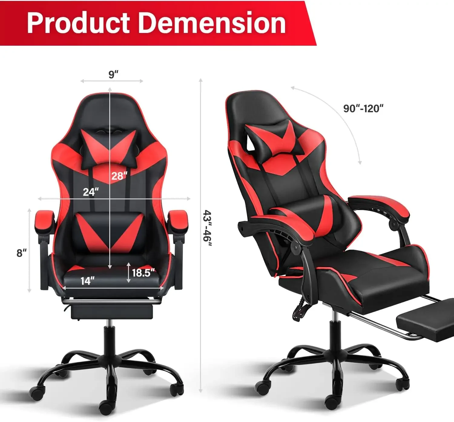 Gaming Chair, Backrest and Seat Height Adjustable Swivel Recliner Racing Office Computer Ergonomic Video Game Chair Red/Black