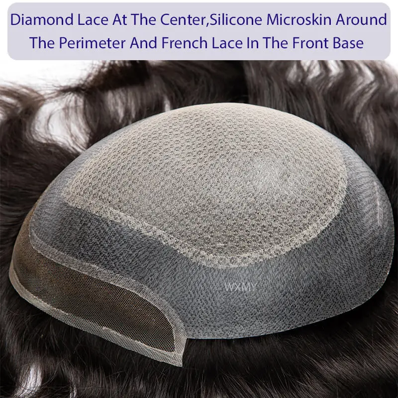 Diamond Lace In Center Thin Skin Around French Lace In The Front Toupee Men Male Hair Prosthesis Natural Human Hair Wig For Men