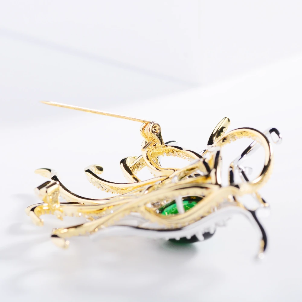 Exaggerated Feather Cubic Zirconia Brooch Temperament Creative Design Brooches for Woman Man Clothing Pin Clothing Accessories