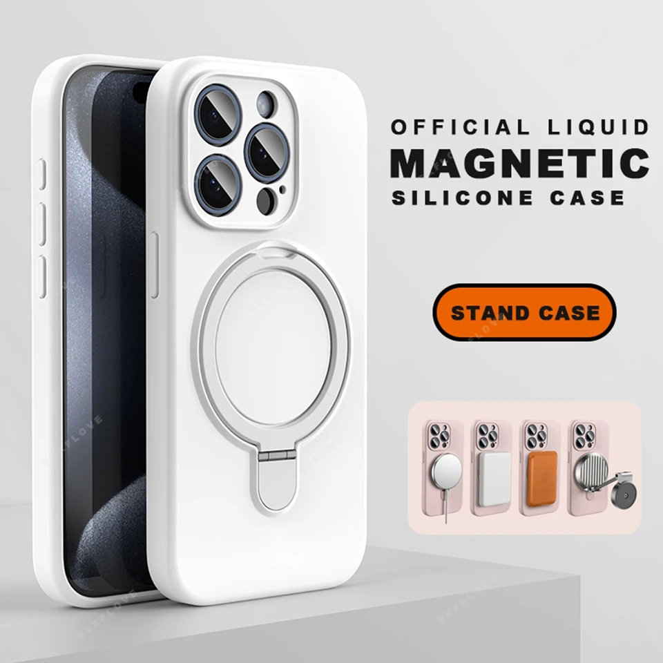 Magnetic Liquid Silicone Stand Phone Case with Magsafe-Compatible Protector