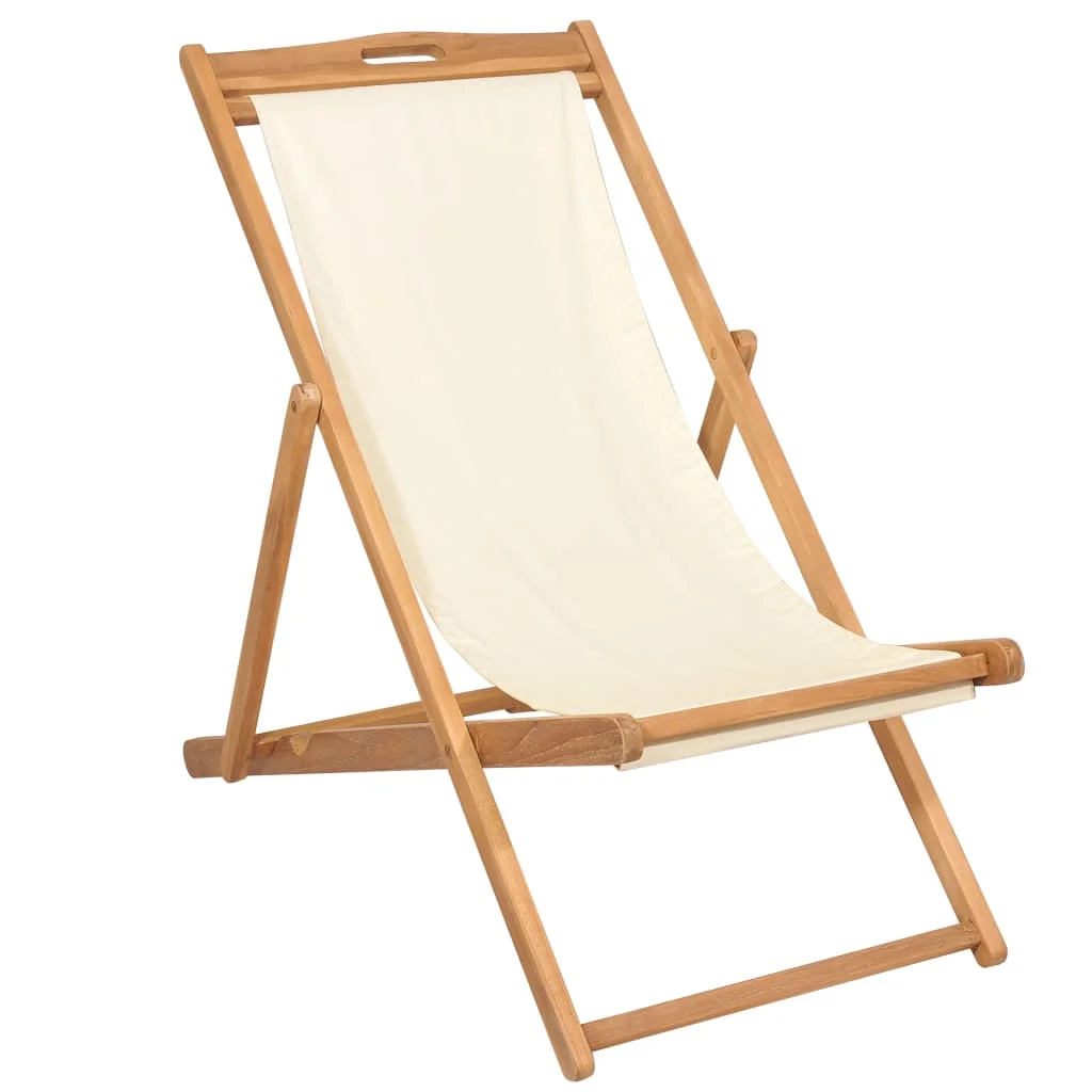 

Garden Deck Chair, Solid Teak Wood Outdoor Seat Chair, Patio Furniture Cream 56x105x96 cm