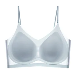 Ultra - Thin Ice Silk Seamless Padded Bra - XXXL (Blue)