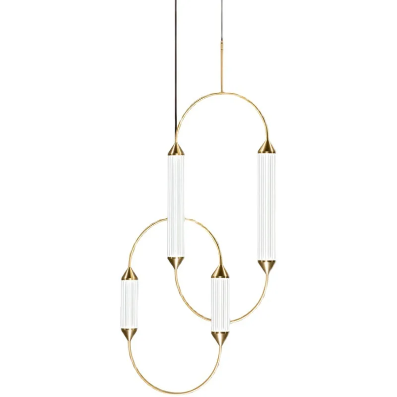 

Nordic Oval Shape Copper Golden Plated Iron Rings with White Frosted Glass Tube LED Cord Pendant Lights Suspension Luminaire