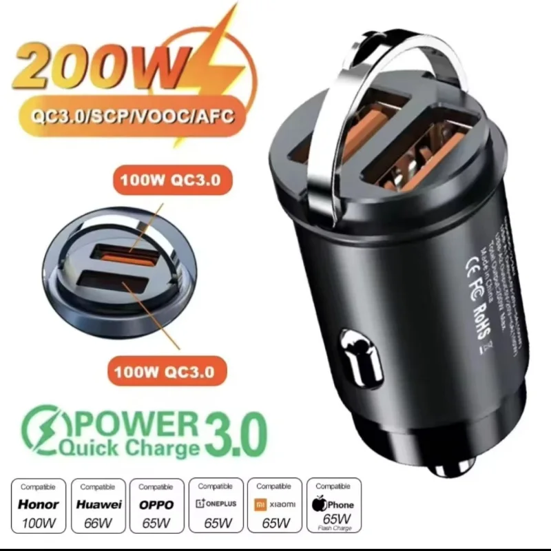 2025 200W Fast Charging IPhone QC3.0 Mini PD USB Type C Car Mobile Phone Charger For Xiaomi Samsung Huawei_voghion.com