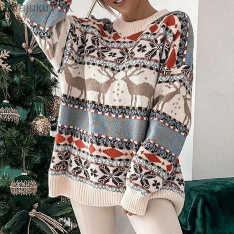 

2023 New Winter Women Christmas Jumpers Y2K Clothes Oversized Sweaters Full Sleeve O Neck Knitwear Warm Thicken Sweater Pullover