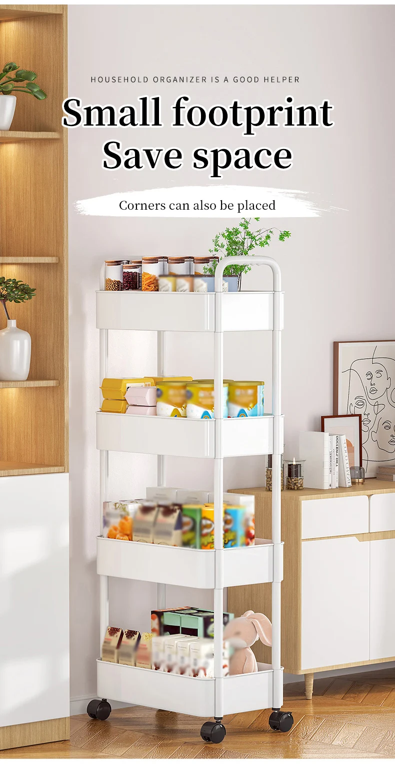 Description Picture 5 of item1 PC 3-Layer Rolling Plastic Storage Cart with Armrests - Space-Efficient Multi-Room Organizer, Matte Finish