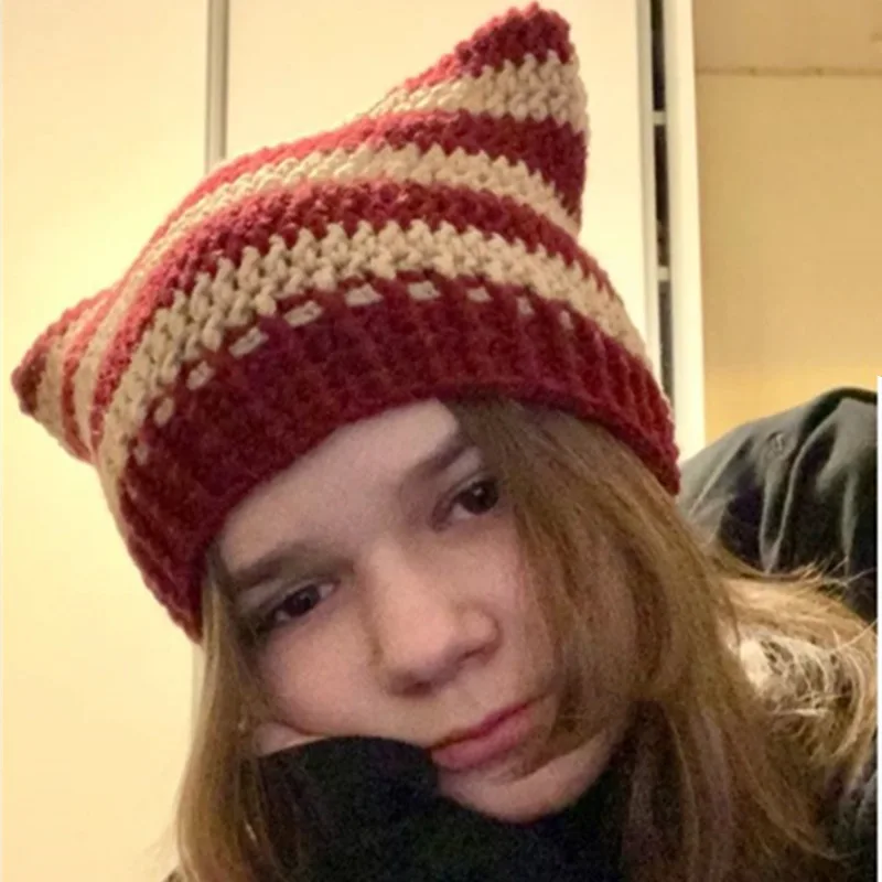 

Korean Cute Cat Ears Knitted Hat Women's Autumn and Winter Thick Plush Warm Baotou Hat Woolen Hat Valley Hot Girl Cat Hat