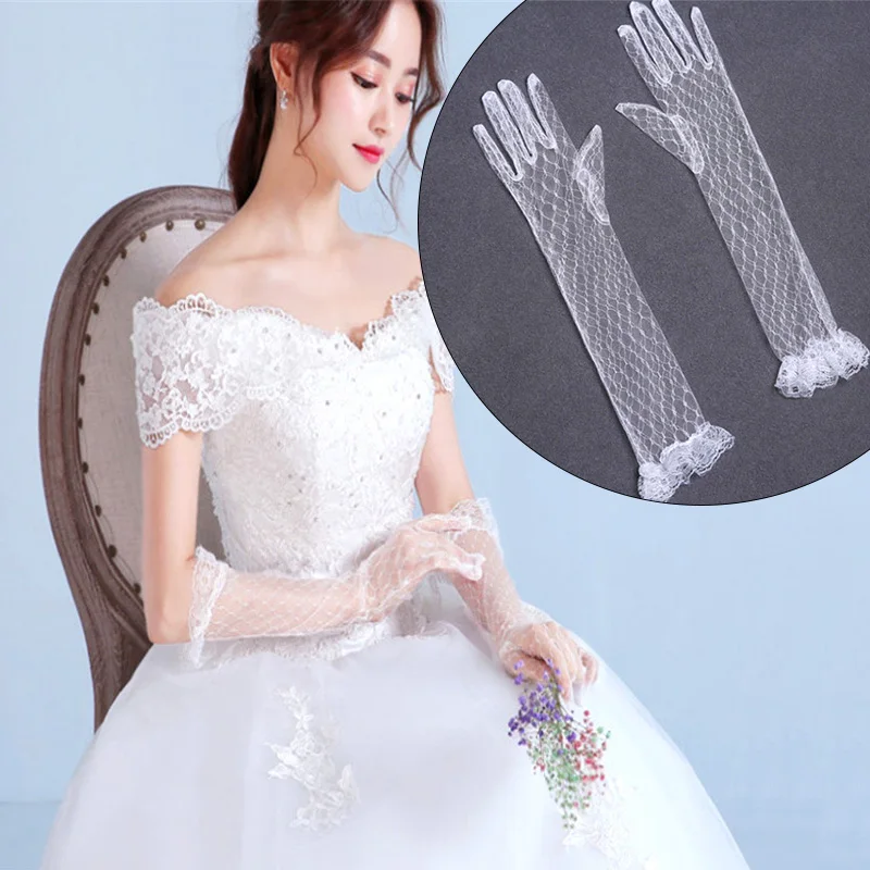 

1 Pair Elegant Thin Lace Sheer Tulle Bridal Wedding Gloves Attractive Fashion Comfortable Elastic