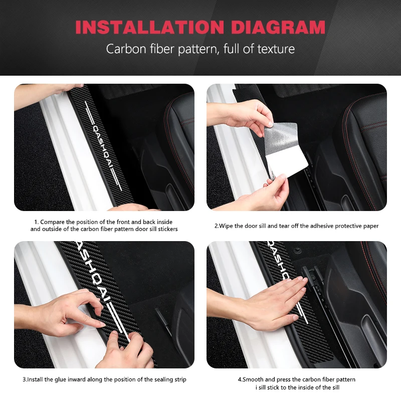 BPQWED 4Pcs Car Stainless Steel Door Sill Kick Plates,for Nissan Qashqai J10 J11 J12 Scuff Plate Protector Stickers Car Accessories - View #5