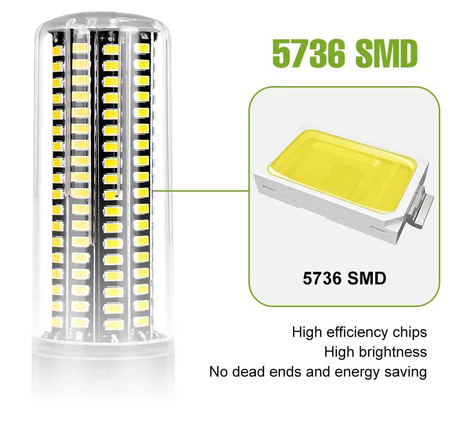 Description Picture 5 of itemE27 LED Light Bulb E14 Corn Lamp B22 Ceiling Chandeliers 3.5W 5W 7W 9W 12W 15W 20W Cool/Warm White No Flicker AC85-265V 5736 SMD