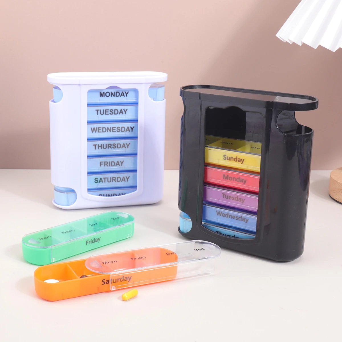 Colorful Weekly Pill Organizer with Stylish Design for Home, Travel, and Hospital Use