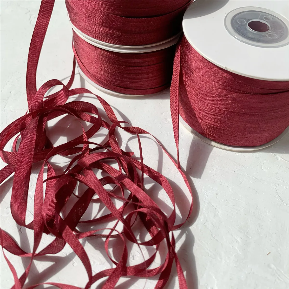 2MM 4MM 7MM 100% Pure Mulberry Silk Embroidery Ribbons Handcraft Supply  Double Faced Thin Taffeta Trim