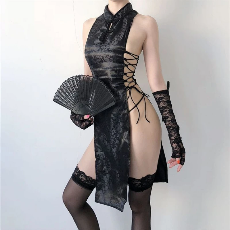 Sexy Cosplay Women Sexy Lingerie High Split Dress Qipao Cheongsam Uniform Chinese Traditional Party Dress Roleplay Costumes Women Lingerie Women Lingerie Set Women Cosplay Costume