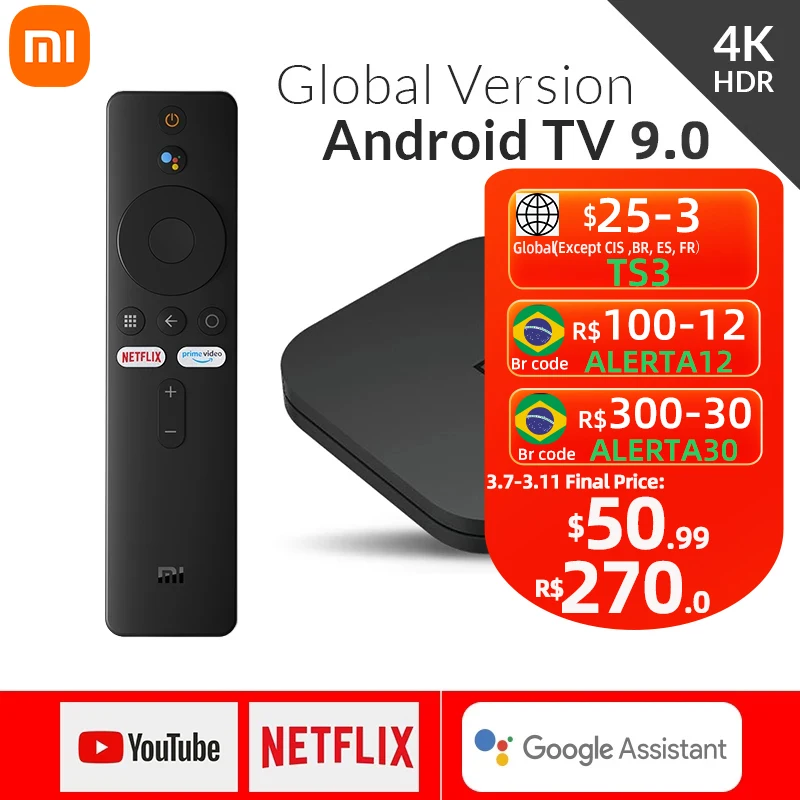 Original Global Xiaomi Mi TV Box S 4K HDR Android 8.1 Ultra HD 2G 8G WIFI Google Cast Netflix IPTV Set top 4 Media Player |